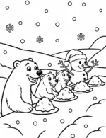 Happy Snowman and Bears Snow Feast Coloring Page By Mindset Flow