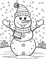 Happy Snowman in Snowflakes Christmas Coloring Page by Mindset Flow