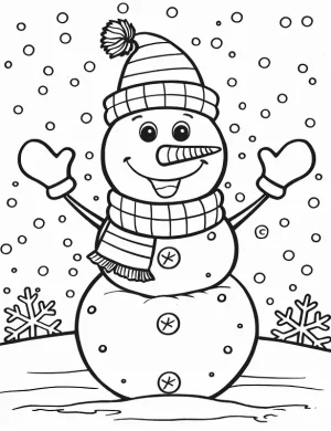 Happy Snowman in Snowflakes Christmas Coloring Page by Mindset Flow