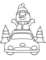 Happy Snowman on Top of a Reindeer Car Coloring Page by Mindset Flow
