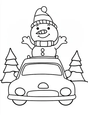 Happy Snowman on Top of a Reindeer Car Coloring Page by Mindset Flow