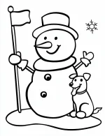 Happy Snowman with Dog in Snow Christmas Coloring Page by Mindset Flow