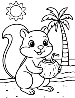 Happy Squirrel with Coconut Drink Coloring Page By Mindset Flow