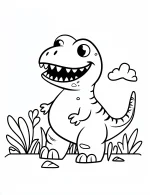 Happy Tyrannosaurus Rex with Plants Coloring Page