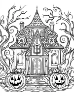 Haunted House Halloween Mandala Coloring Page by Mindset Flow