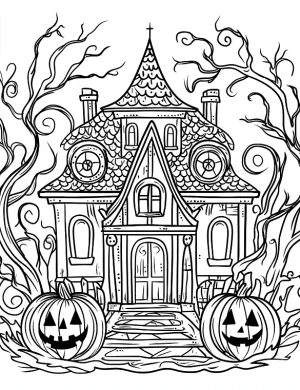 Haunted House Halloween Mandala Coloring Page by Mindset Flow