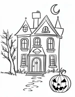 Haunted House with Jack O’Lantern Path Halloween Coloring Page By Mindset Flow