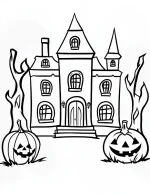 Haunted House with Pumpkins Halloween Coloring Page by Mindset Flow