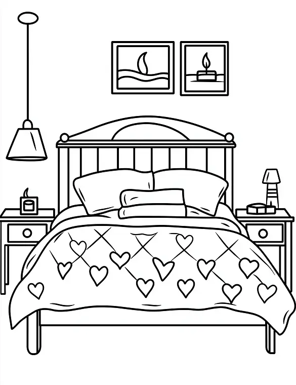 Heart Pattern Bed With Pillows Adult Coloring Page By Mindset Flow