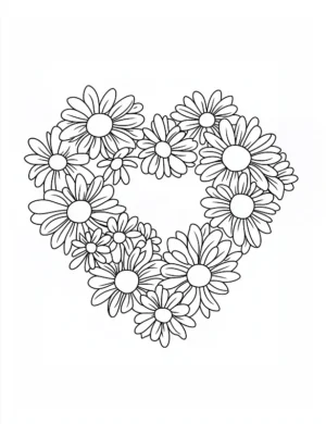 Heart-Shaped Daisy Flower Wreath Flower Coloring Page By Mindset Flow