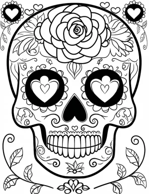 Heart Shaped Eye Skull with Rose Adult Coloring Page by Mindset Flow