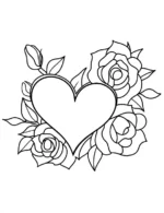 Heart-Shaped Floral Roses Adult Flower Coloring Page