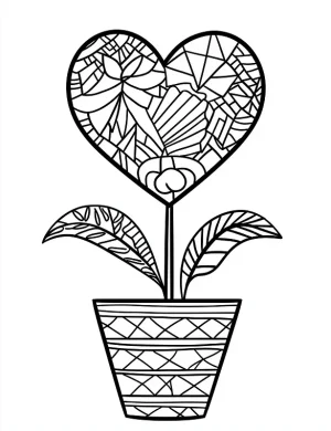 Heart Shaped Flower Zen Mandala with Leaves Coloring Page by Mindset Flow