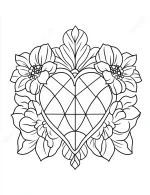 Heart Shaped Lattice Grid With Flowers Coloring Page by Mindset Flow