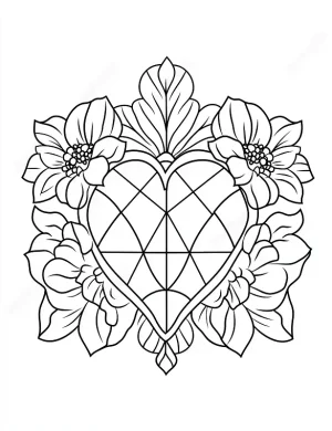 Heart Shaped Lattice Grid With Flowers Coloring Page by Mindset Flow