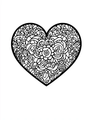 Heart Shaped Mandala with Floral Patterns Coloring Page by Mindset Flow