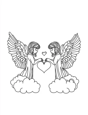 Heavenly Angels Holding Heart Christmas Coloring Page By Mindset Flow