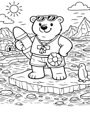 Heroic Lifeguard Polar Bear Coloring Page By Mindset Flow