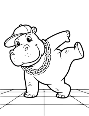 Hippo Breakdancing with Bold Style Coloring Page By Mindset Flow