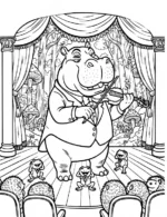 Hippo Playing Violin for Audience Coloring Page by Mindset Flow