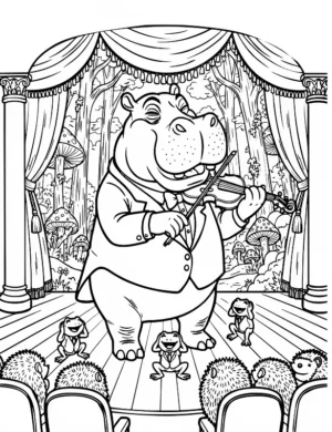 Hippo Playing Violin for Audience Coloring Page by Mindset Flow