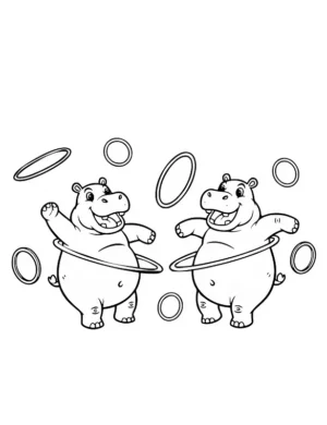 Hippos Hula Hooping with Joyful Energy Coloring Page by Mindset Flow