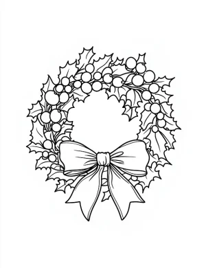 Holiday Wreath with Bow Christmas Coloring Page By Mindset Flow