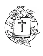 Holy Bible With Cross Surrounded By Roses Circle Coloring Page by Mindset Flow