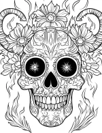 Horned Skull Surrounded by Flowers Adult Coloring Page by Mindset Flow