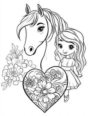 Horse Girl With Floral Heart Mandala Coloring Page by Mindset Flow