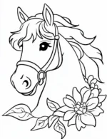 Horse Head with Lily Flowers Printable Coloring Page