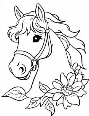 Horse Head with Lily Flowers Printable Coloring Page