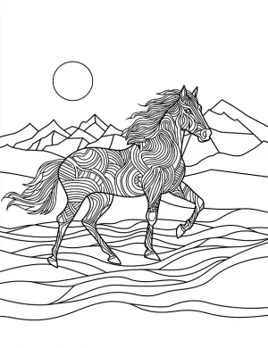 Horse Mandala with Full Moon and Mountain Landscape Coloring Page by Mindset Flow