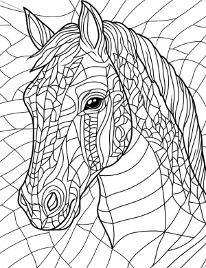 Horse Mandala with Net-like Patterns and Flowing Design Coloring Page by Mindset Flow