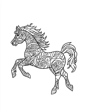 Horse Mandala with Swirl Patterns and Artistic Lines Coloring Page by Mindset Flow