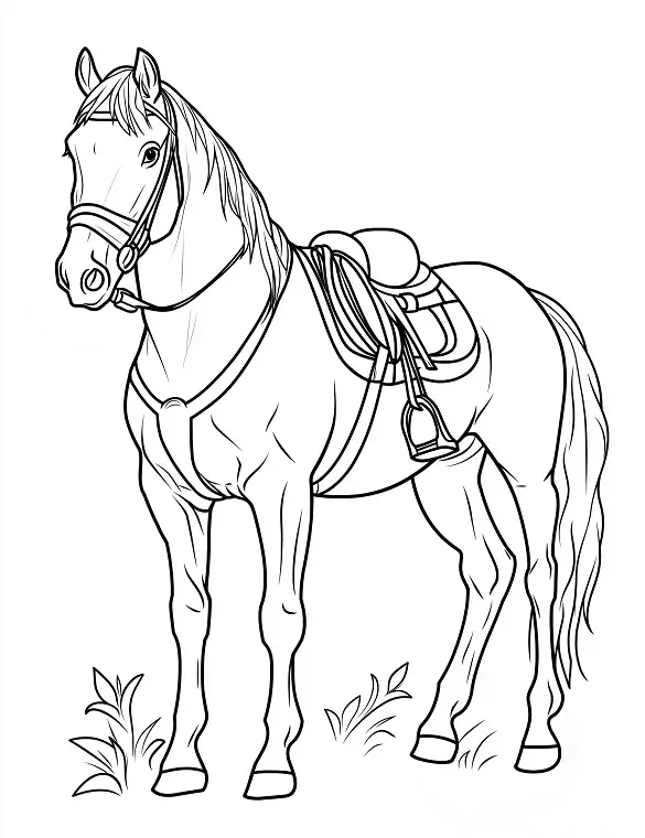 Horse Standing With Saddle Adult Coloring Page By Mindset Flow