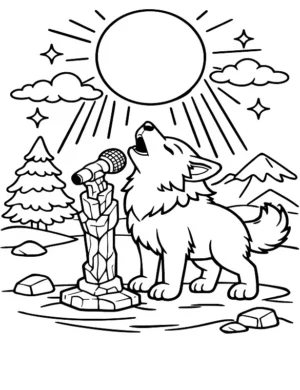 Howling Wolf Singing Under the Sun Coloring Page By Mindset Flow