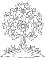 Huge Floral Nature Flower Tree Printable Coloring Page