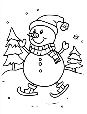 Ice Skating Snowman Winter Christmas Coloring Page By Mindset Flow