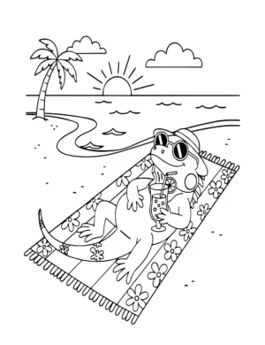Iguana Relaxing on the Beach Coloring Page by Mindset Flow