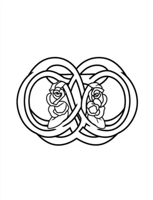 Interlocking Double Rings With Roses Symmetrical Mandala Coloring Page by Mindset Flow