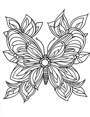 Intricate Butterfly Mandala Design with Flowing Wings and Floral Details Coloring Page by Mindset Flow