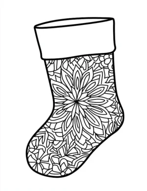 Intricate Floral Design on Stocking Christmas Coloring Page by Mindset Flow