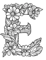 Intricate Floral and Leaf Patterns Letter E Coloring Page