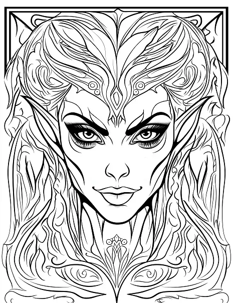 Intricate Gothic Vampire with Intense Eyes Coloring Page by Mindset Flow