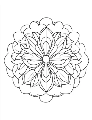 Intricate Layered Floral Mandala With Central Circle Petal Design Coloring Page by Mindset Flow
