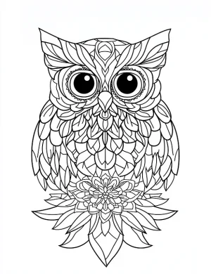 Intricate Owl Mandala with Floral Details Coloring Page by Mindset Flow