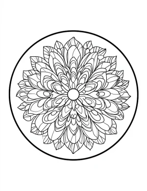 Intricate Peacock Mandala with Feather Patterns and Symmetrical Design Coloring Page by Mindset Flow