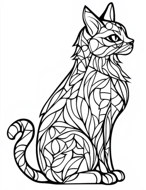 Intricate Simple Cat Mandala Design Coloring Page by Mindset Flow