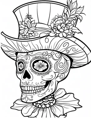 Intricate Sugar Skull with Floral Crown Adult Coloring Page By Mindset Flow